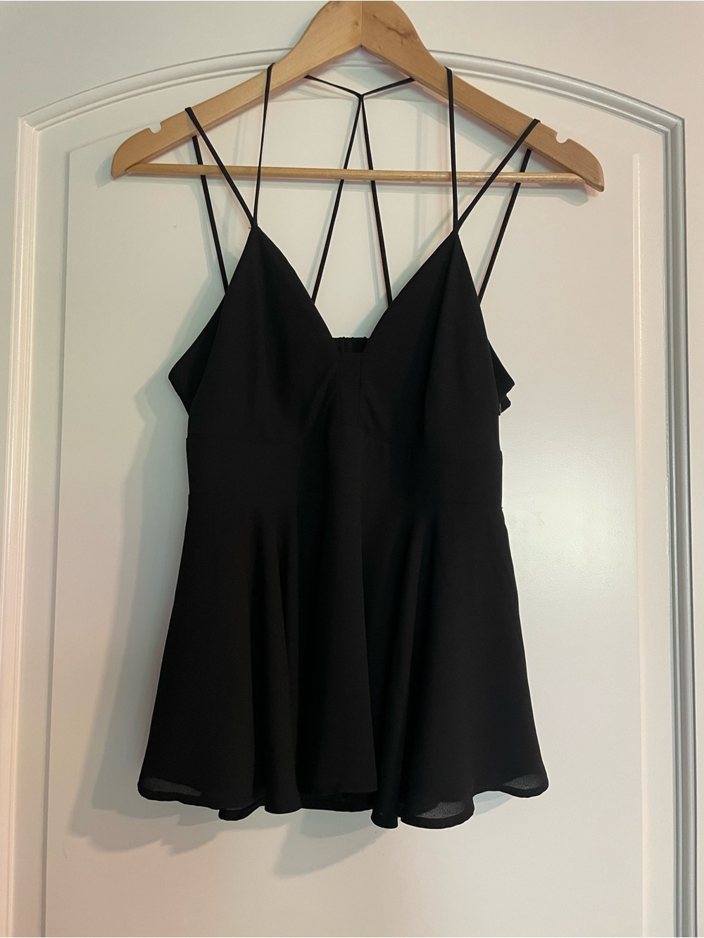 Express Y2K Black Strappy V-Neck Women's Peplum Coquette Top